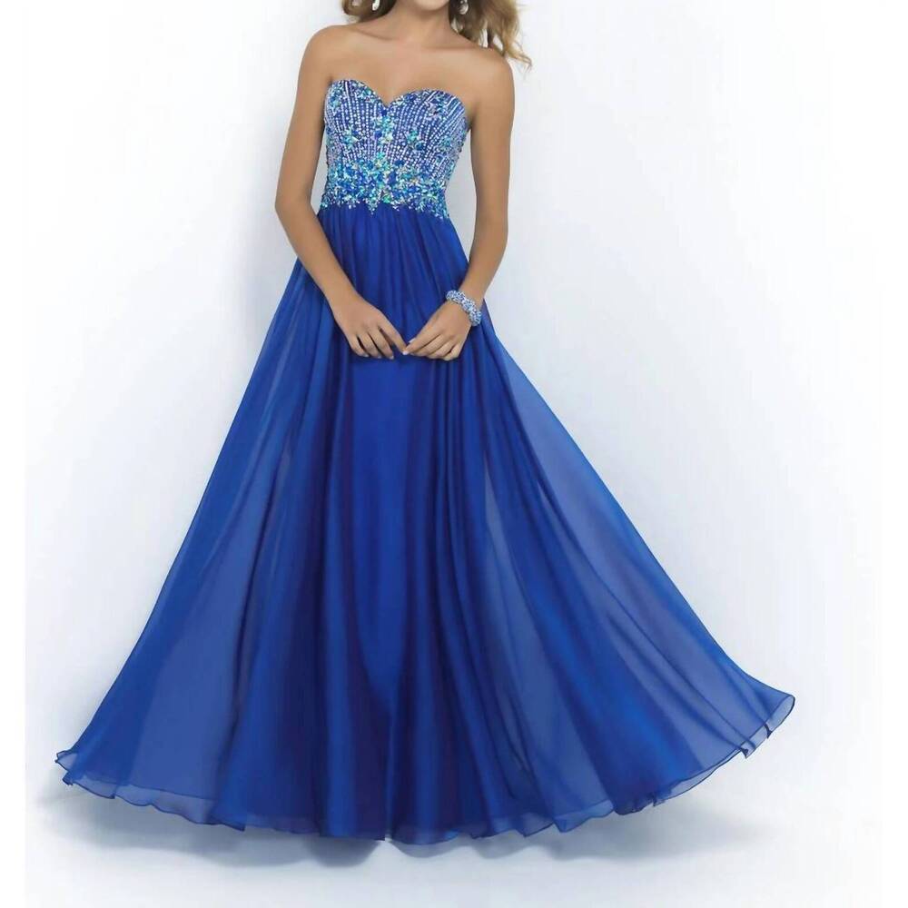 NEW BLUSH PROM ab stones strapless chiffon gown in indigo